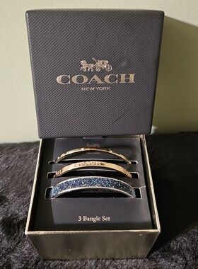 Coach Stone Sparkle Bangle Bracelet 3pc Set Multicolor